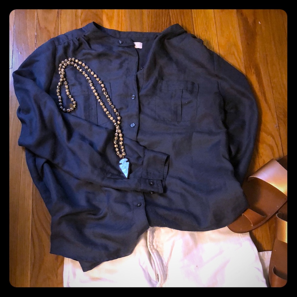 Ann Taylor Loft mandarin collar button-down